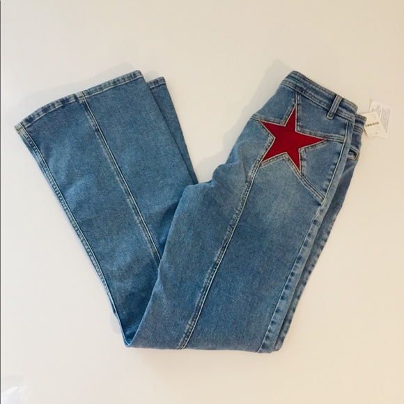 Free People Firecracker Red Star Flare Jeans - Picture 2 of 6